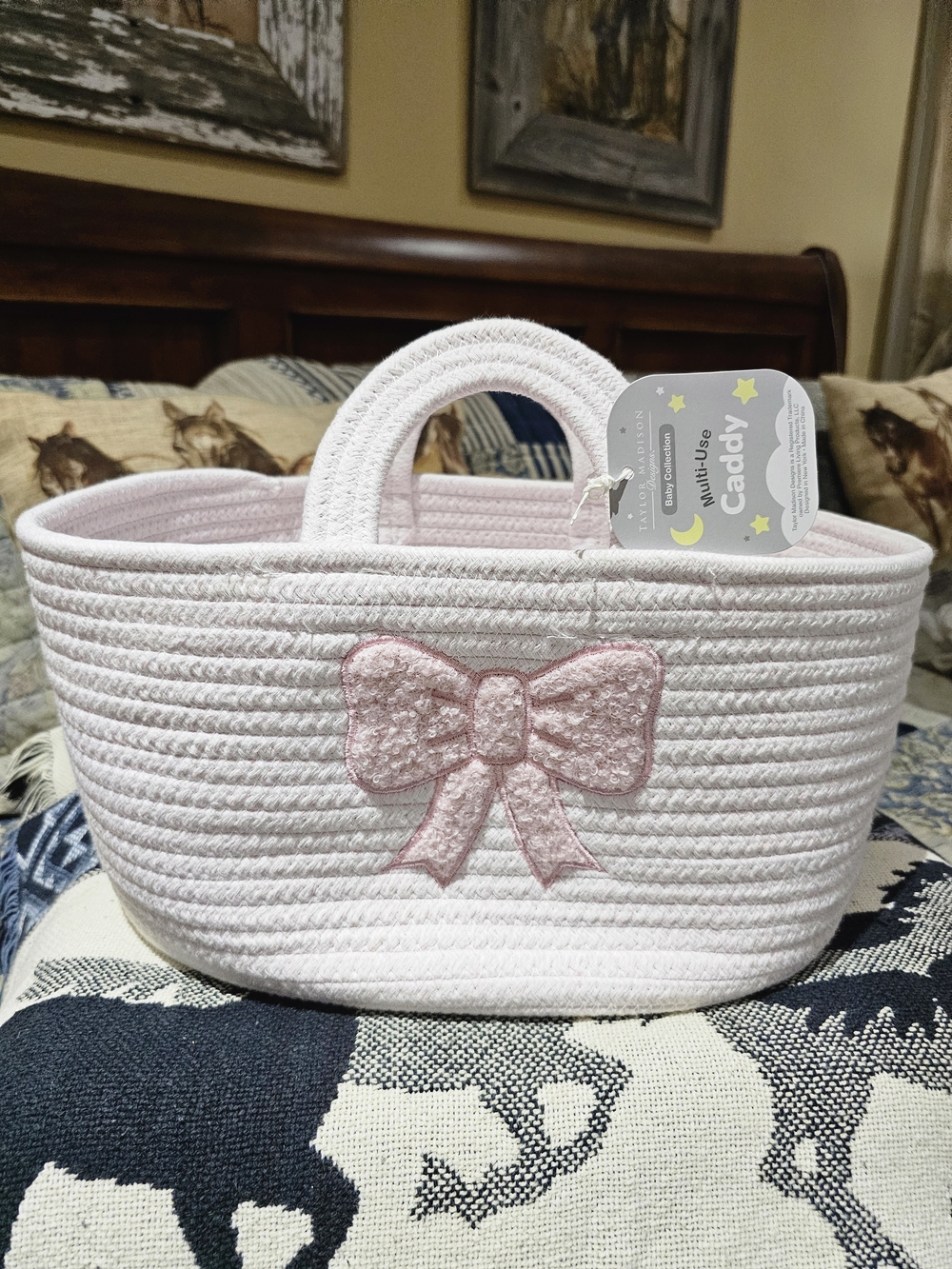 Pink Bow Rope Storage Caddy, NWT